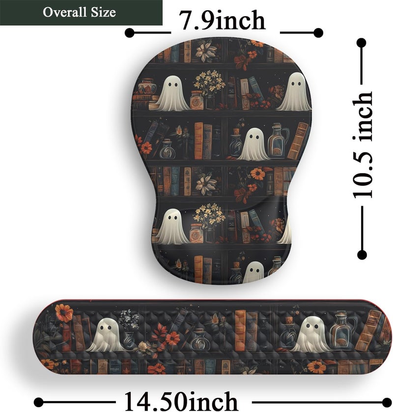 Mechanical Cattle Ghost Book Mousepad with Wrist Rest Halloween Computer Keyboard Mouse Pad Black Cute, Mouse Pad with Wrist Rest for Computer Keyboard, 2 In1 Mousepad with Wrist Support Easy Typing&Relieve Wrist Pai - Image 5